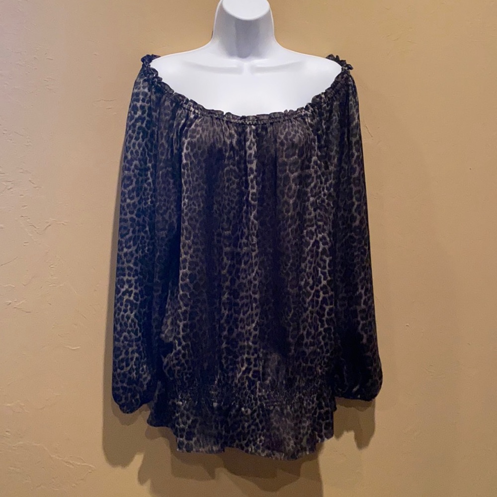 Michael Kors Black and Grey Animal Print Blouse XL